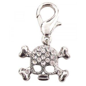 Clear Crystals Skull Pet Collar Charm or Purse Charm, Zipper Pull, etc.